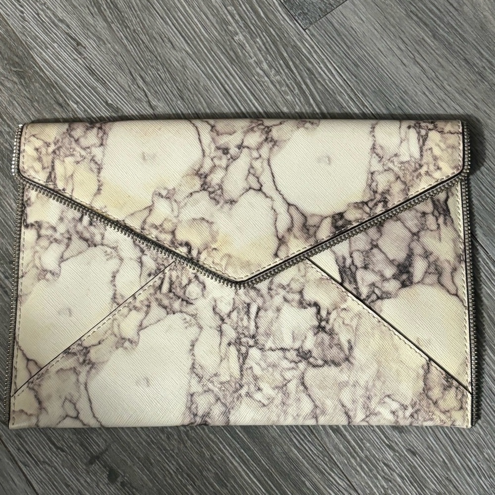 COPY - REBECCA MINKOFF MARBLE ENVELOPE CLUTCH W ZIPPERS SNAP CLOSURE